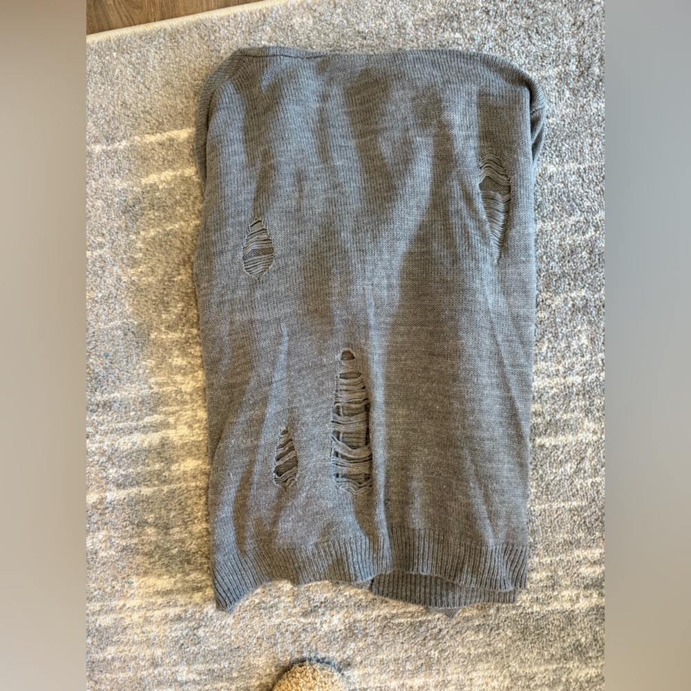 Gray Distressed Button-Up Sweater - Picture 2 of 2